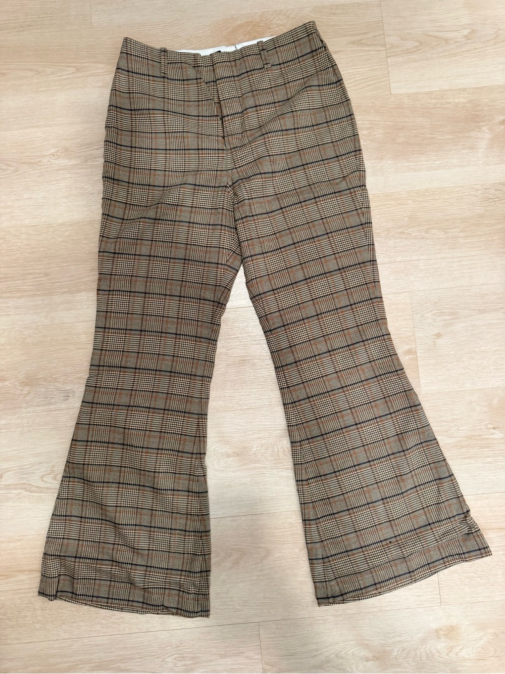 L’Acadmie Plaid Flare Pants in Brown and Black Sz S